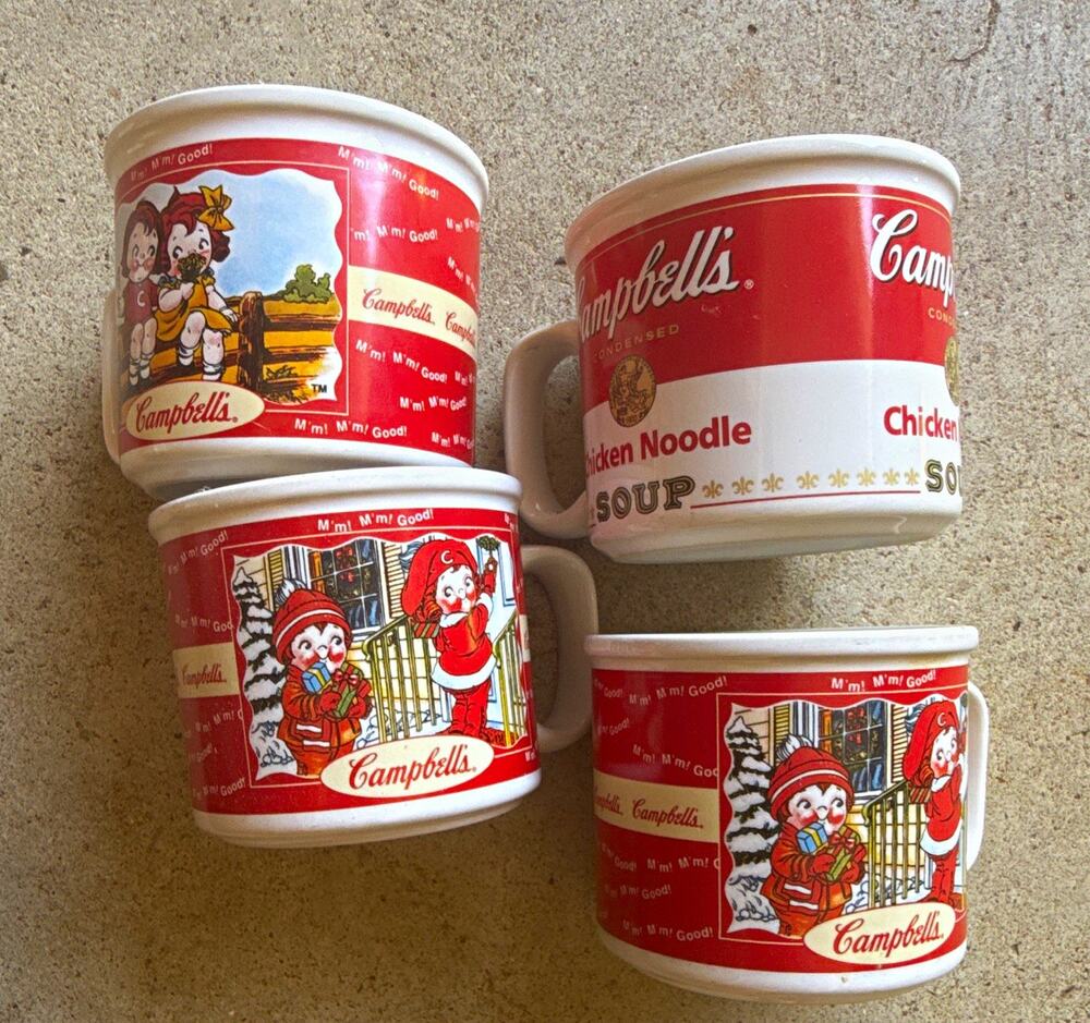 Campbell's Soup Advertising Mugs Set of 4 Red/White 1998 Original